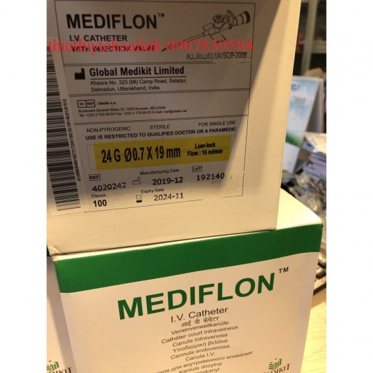 Hộp 100 cây Kim luồn tĩnh mạch Medikit Mediflon Ấn Độ size số 18g 20g 22g 24g có cổng bơm thuốc